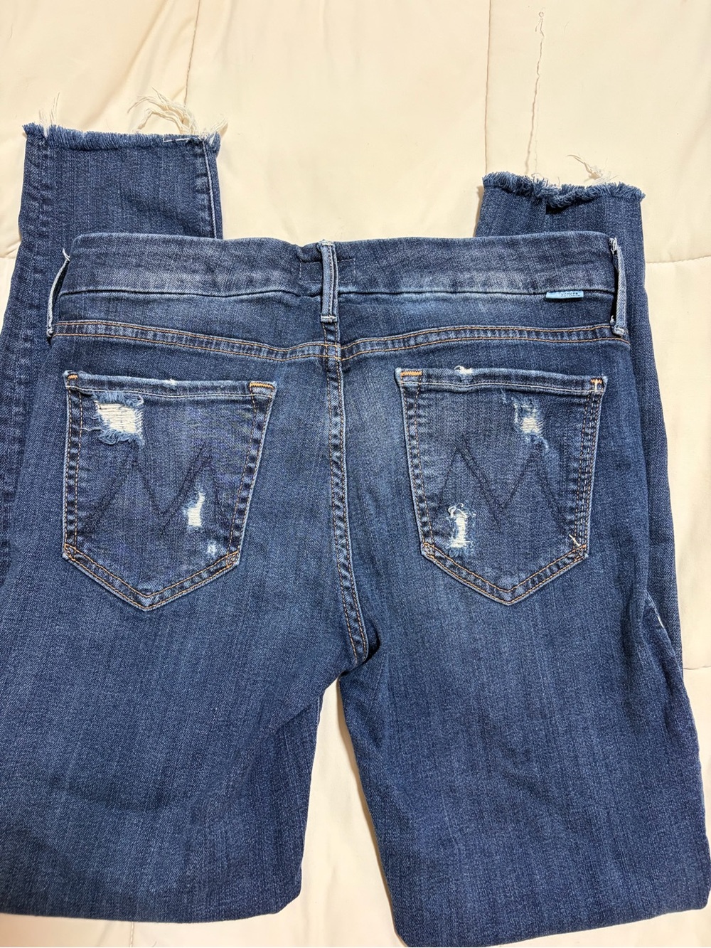 MOTHER Distressed Dark Blue Cropped Jeans